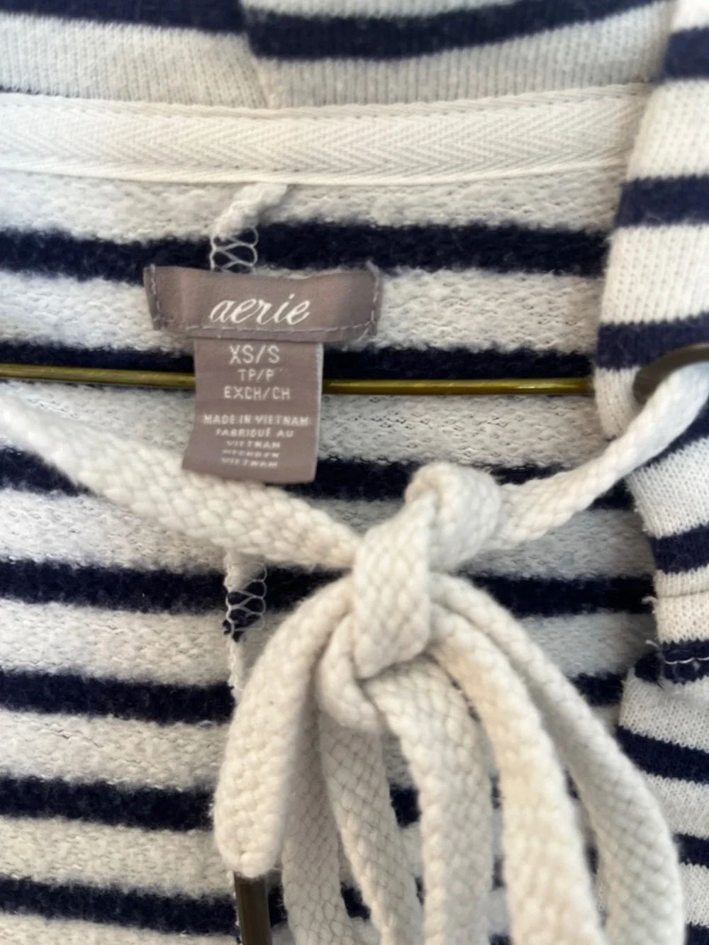 aerie Black & White Striped Hooded Open-Front Sweatshirt - Picture 2 of 7